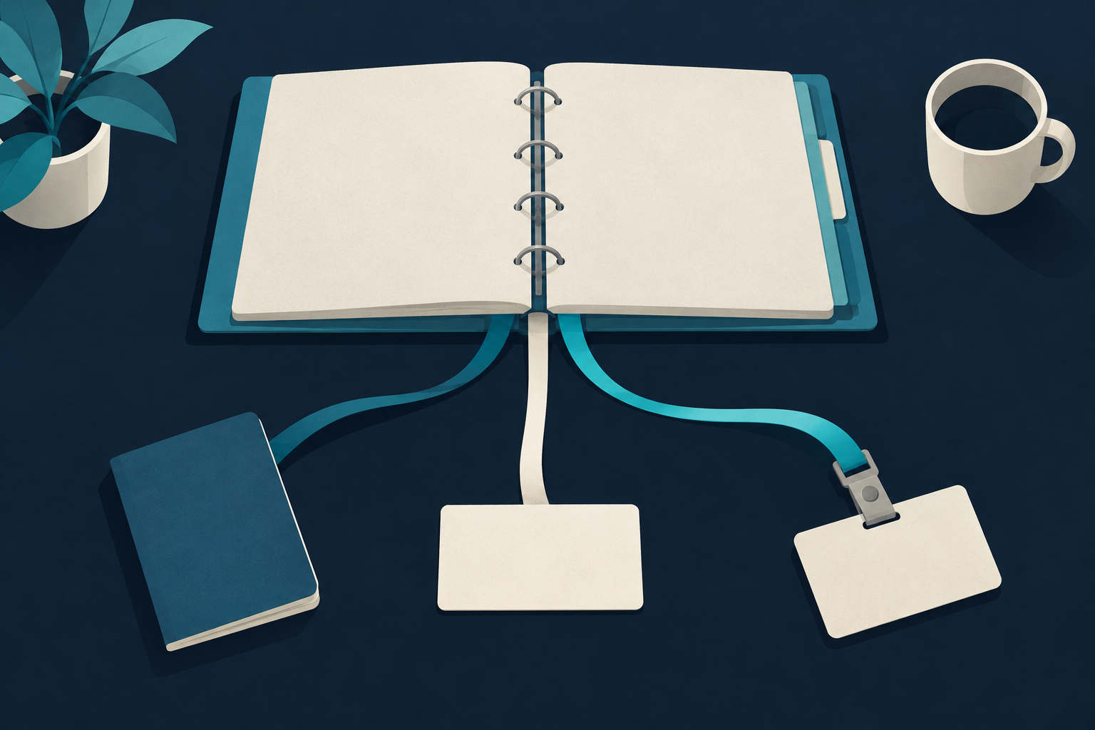 A case binder connected to a passport, appointment card, and physician badge represents the relationship between clinical responsibility and international patient travel conditions.