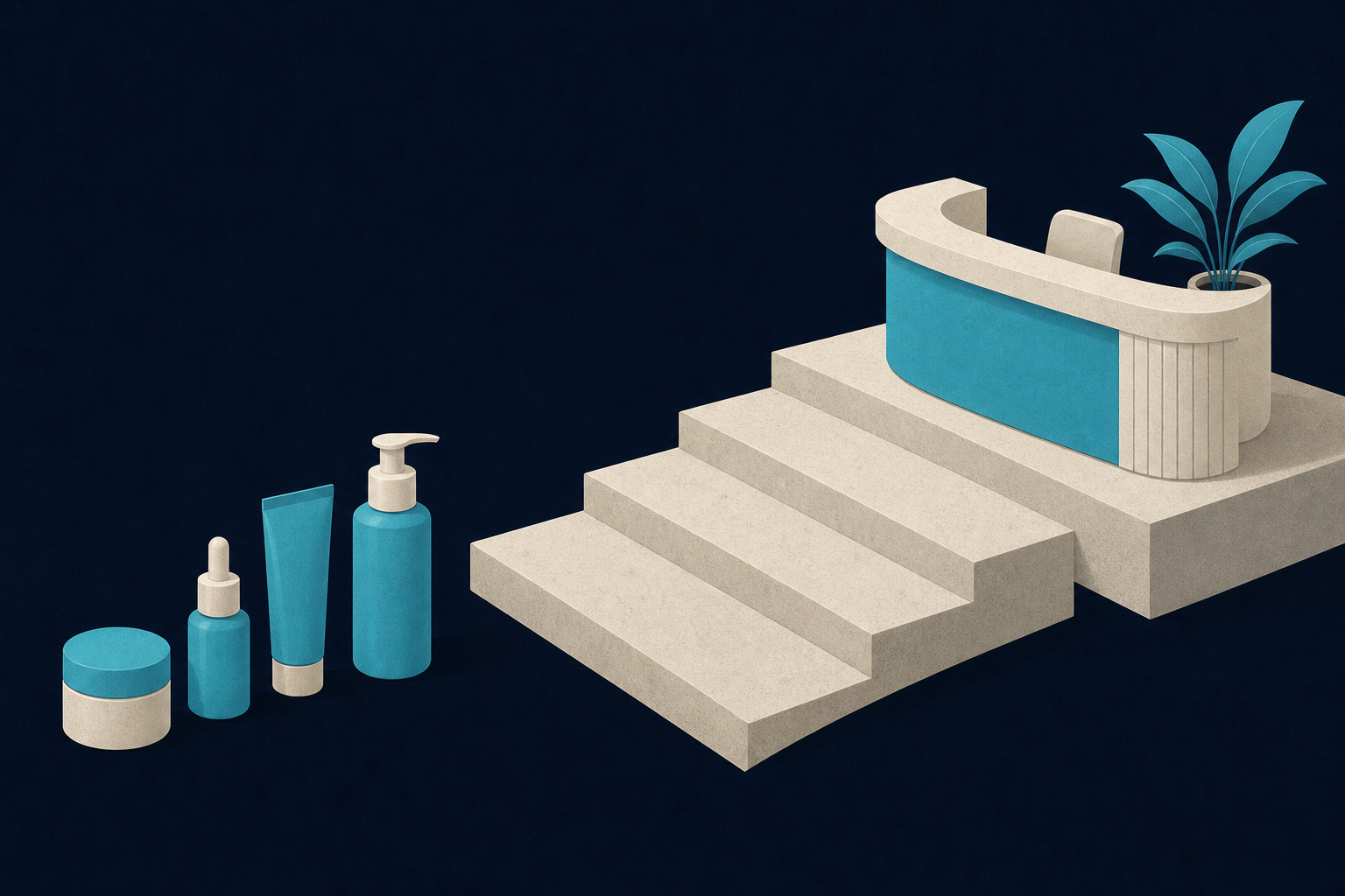 A conceptual ladder showing skincare routines gradually leading toward clinical consultation as consumer questions become more specific.