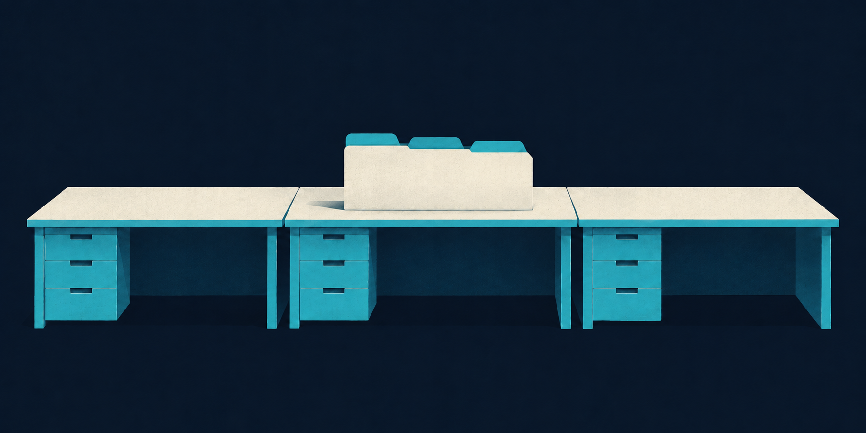 A single folder moving across connected desks shows how aligned records and standards can make care feel continuous even when different professionals are involved.