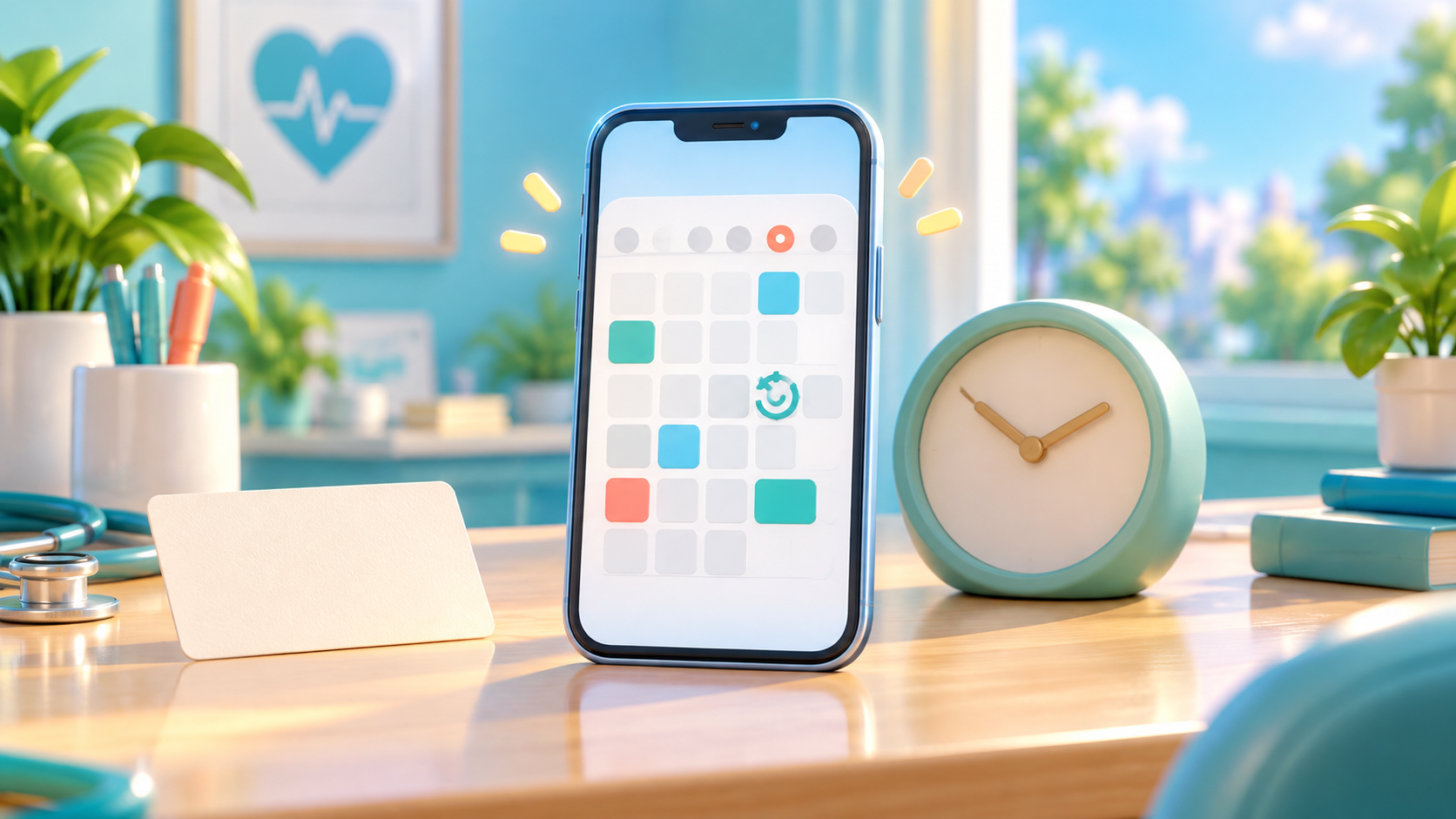 A conceptual smartphone calendar represents a clinic director reviewing the day’s appointments and schedule changes through K-DIA.