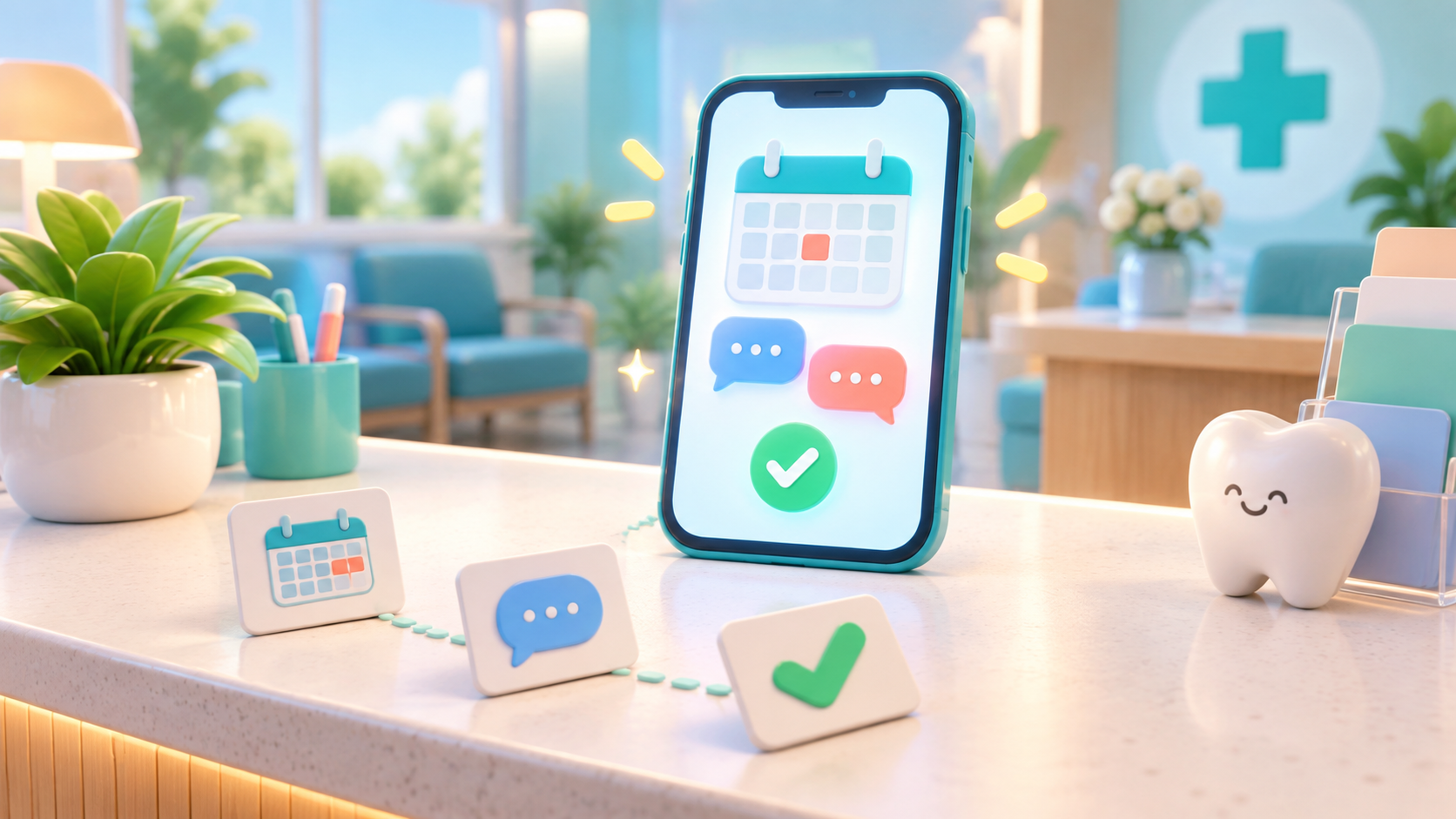 A central smartphone and a path of simple cards represent how K-DIA connects visit history and conversation context with relevant patient follow-up.