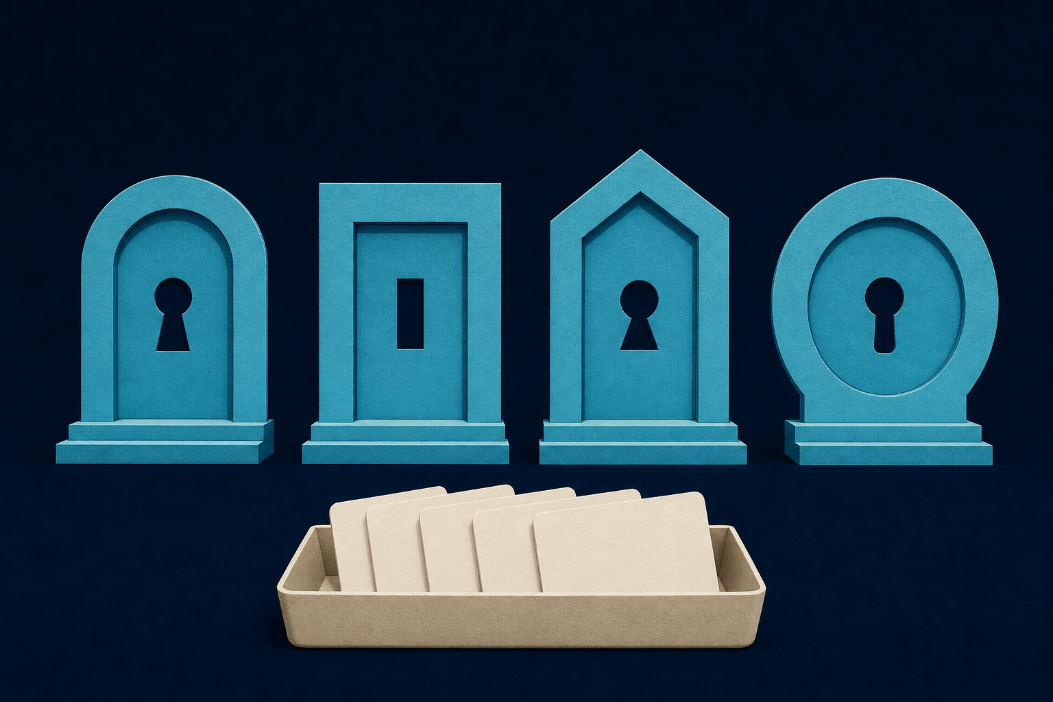 Four different doorways represent how one clinic’s content must pass through distinct regulatory gates in each target market.