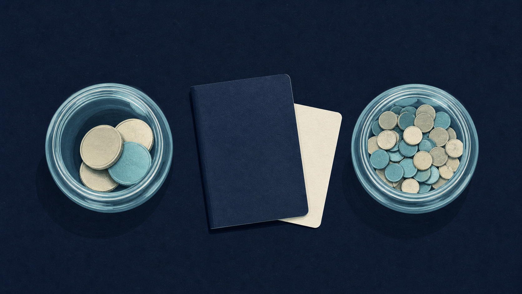Two jars of different coin sizes show how the same acquisition cost can be recovered differently depending on procedure value.